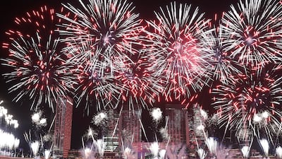 Spectacular fireworks display at the stroke of midnight ring in the New Year 2022 on Al Maryah Island, Abu Dhabi. Khushnum Bhandari / The National
