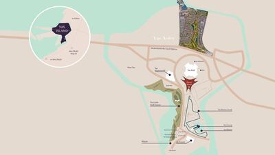 Above, a map of Yas Island and the developments in it. Courtesy Aldar