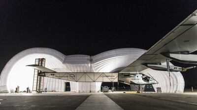 Solar Impulse 2 prepares to take off from Dayton, Ohio, on the next leg of its round-the-world flight. Christophe Chammartin / EPA