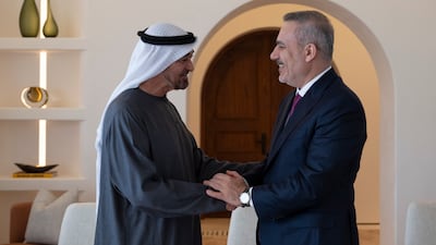 President Sheikh Mohamed receives Turkey's Minister of Foreign Affairs, Hakan Fidan, in Abu Dhabi. All photos: UAE Presidential Court