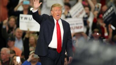 Republican presidential candidate Donald Trump waves during a campaign event at the Myrtle Beach Convention Center, in Myrtle Beach, South Carolina. Willis Glassgow / AP Photo