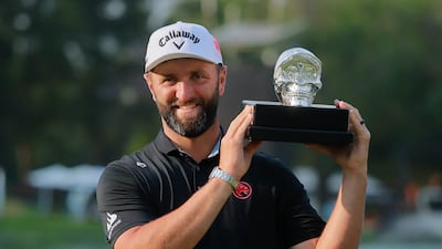 Jon Rahm, one of LIV Golf's high-profile recruits, celebrates with the LIV Golf Mexico City trophy. Reuters