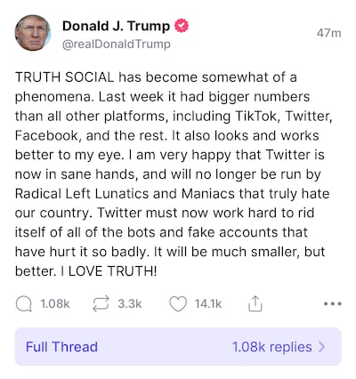 A screengrab of a Truth Social post by Donald Trump. Photo: Truth Social