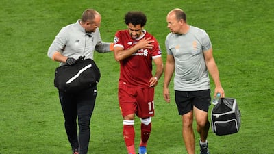Egyptian forward Mohamed Salah sustained an injury during the Uefa Champions League final. Sergei Supinsky / AFP