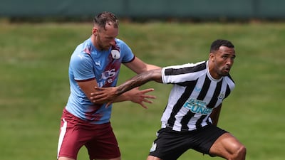 Newcastle striker Callum Wilson in possession against at the Premier League club's Benton training ground.