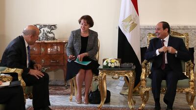 Egypt's President Abdelfattah al-Sisi receives French Foreign Minister Jean-Yves Le Drian at the presidential palace in the Capital Cairo. AFP