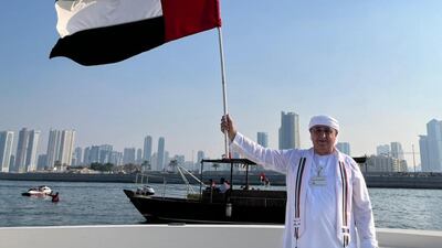 The occasion drew strong footfall as thousands of people arrived to take part, such as this proud Emirati