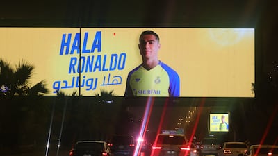 A billboard welcoming the arrival of Cristiano Ronaldo to Arabia's Al Nassr club. AFP