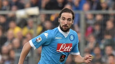 Gonzalo Higuain of Napoli in action during the Serie A match between Frosinone Calcio and SSC Napoli at Stadio Matusa on January 10, 2016 in Frosinone, Italy. (Photo by Giuseppe Bellini/Getty Images)