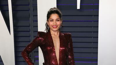 Freida Pinto arrives at the 2019 Vanity Fair Oscar Party. AFP