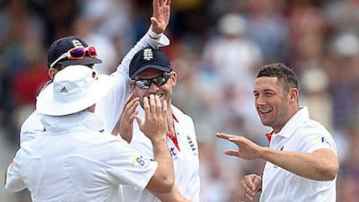 Tim Bresnan, right, took five wickets as India's demise was swift and dramatic.