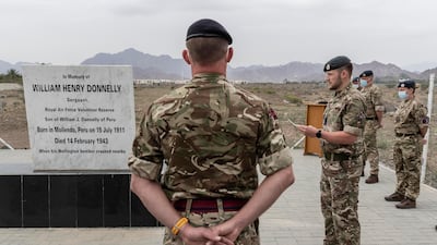 The memorial stone is in the shadow of the Hajar Mountains and is surrounded by date palms. It is close to the Al Aqah area and has been carefully maintained by Fujairah authorities.