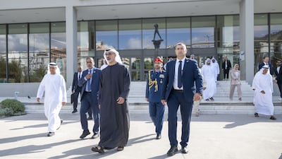 Sheikh Khaled bin Mohamed, Crown Prince of Abu Dhabi, at the National Gallery of Greece on Friday. Photo: Wam
