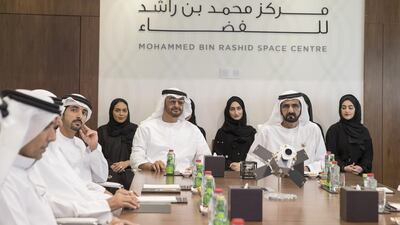 Sheikh Mohammed bin Rashid and Sheikh Mohammed bin Zayed chair a meeting at the centre. With them is Sheikh Hamdan bin Mohammed, Crown Prince of Dubai. Mohamed Al Hammadi / Crown Prince Court - Abu Dhabi