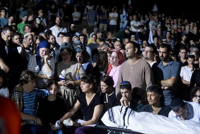 Mourning at a funeral for Netanel Shakrun, an Israeli-French father of six killed in a shooting attack near the Israeli settlement of Neve Tzuf in the Israeli-occupied West Bank. Getty Images
