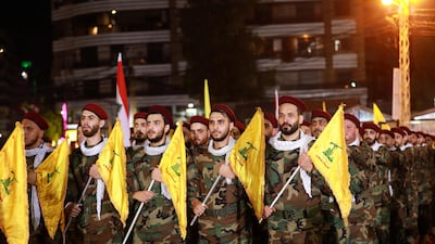 Hezbollah fighters in a southern suburb of Beirut. AFP