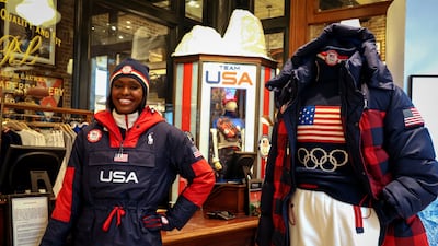 US Winter Olympic bobsledder Aja Evans wears Polo Ralph Lauren items designed for the US Winter Olympic Team at the company's store in New York City. Reuters