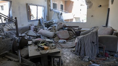 An apartment damaged by an Israeli air strike in the village of Qlaileh, south Lebanon. EPA