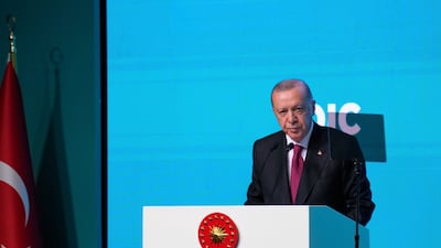 Turkish President Recep Tayyip Erdogan at the OIC Council of Foreign Ministers meeting in Istanbul. AP