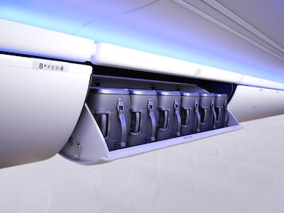 Upgraded bins can accommodate up to six standard-sized bags, compared with four in a standard overhead bin. flydubai