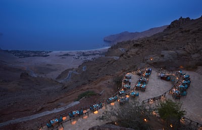 Senses on the Edge is the cliffside restaurant that overlooks the resort, and an ideal spot for catching the sunset. Photo: Six Senses Zighy Bay