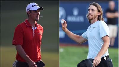 Justin Rose, left, and Tommy Fleetwood, right, are in a straight tussle for the Race to Dubai title. Kamran Jebreil / AP Photo; Kiarim Sahib / AFP