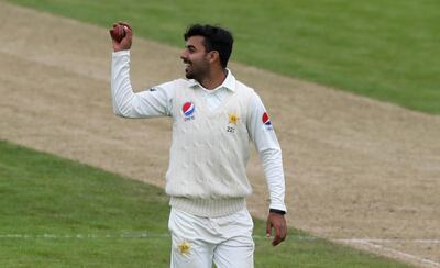Shadab Khan of Pakistan catches the ball after taking six wickets during the tour match between Northamptonshire and Pakistan at The County Ground on May 4, 2018. David Rogers / Getty Images