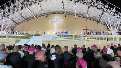 Bishops and priests from all over the world including the UAE gather to hear Pope Francis. Photo: Apostolic Vicariate of Southern Arabia