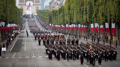 Troops march during the July 14 Bastille Day military parade along the Champs-Elysees avenue in Paris. EPA