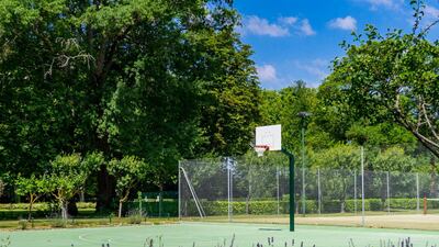Basketball courts lined with Provence lavender. Courtesy Chateau De Tourreau
