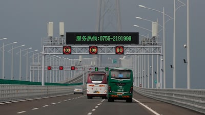 Vehicles drive on the China-Zhuhai-Macau-Hong Kong Bridge. AP Photo
