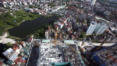 An aerial view of construction sites of new apartments in Hanoi. Units launched in Hanoi in the first half of this year were 91 per cent up on the same period in 2014 and were 174 per cent up in Ho Chi Minh City. Kham / Reuters