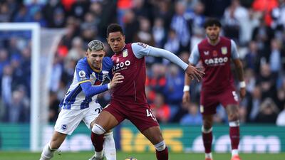 Jacob Ramsey of Aston Villa is challenged by Julio Enciso of Brighton. Getty