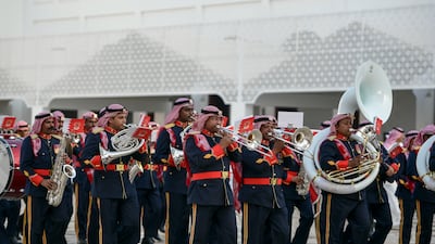 A marching band practises at Sakhir Palace before the arrival of Pope Francis. Khushnum Bhandari / The National