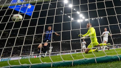 Edin Dzeko scores Inter's second goal past Plzen goalkeeper Jindrich Stanek. AP