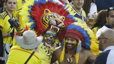 Colombia fans pause for photos during the first half of a Copa America Centenario Group A soccer match between Colombia and Paraguay at the Rose Bowl, in Pasadena, California. Jae C Hong / AP