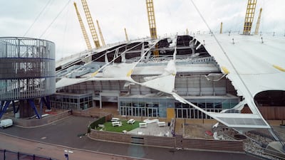 Damage to the roof of the O2 Arena in south-east London, caused by Storm Eunice. PA