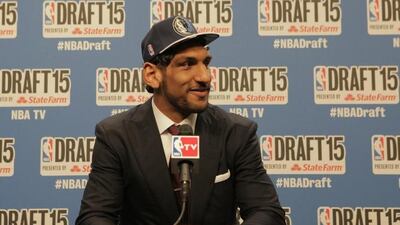Satnam Singh Bhamara addresses the media after being drafted by the Dallas Mavericks. Photo: Twitter @NBA