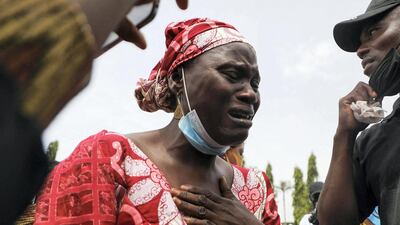Rabi Magaji-Zakariah (C), a mother of a child kidnapped in Abuja in May. AFP