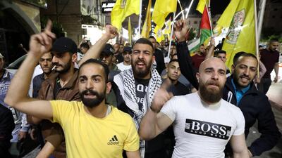 Protesters march during a demonstration against Israel in the city centre of Hebron, West Bank. EPA