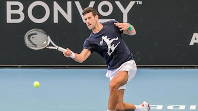 Novak Djokovic hits a forehand during a training session ahead of the Adelaide International. AFP