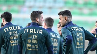 Nicolo Zaniolo talks to Gianluca Scamacca. Getty Images