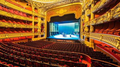 France, Île-de-France, Paris . Opera (Opera House) National de Paris, or Palais (palace) Garnier, view of the Auditorium during the preparation of a scenography. Getty Images