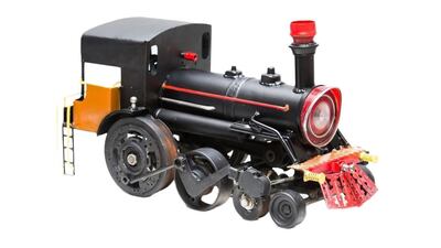 The works of art are made up of used car parts such as valves, radiator cores, grills and cam shafts.