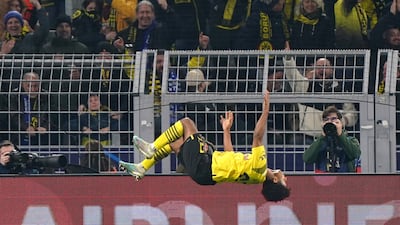 Dortmund's Karim Adeyemi celebrates scoring. PA