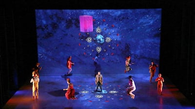 Two screens make up the floor and the backdrop of the show, with performers using video- mapping technology to bring the cosmic journey of the Little Prince to life. Courtesy Dubai Opera