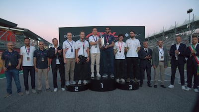 The UAE’s Kinetiz celebrates after winning A2RL’s first international race at Imola. Photo: A2RL