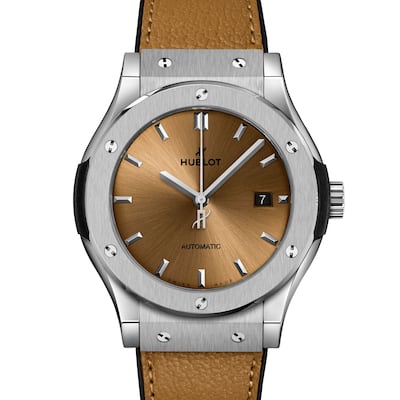The 42mm Classic Fusion Abu Dhabi edition timepiece by Hublot. Photo: Hublot