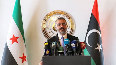 Syria's Foreign Minister Asaad Al Shibani in Tripoli on Sunday. AFP