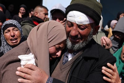Mourners at the funeral of a Palestinian killed by Israeli settlers, in the village of Yatta, in the South Hebron Hills. AFP